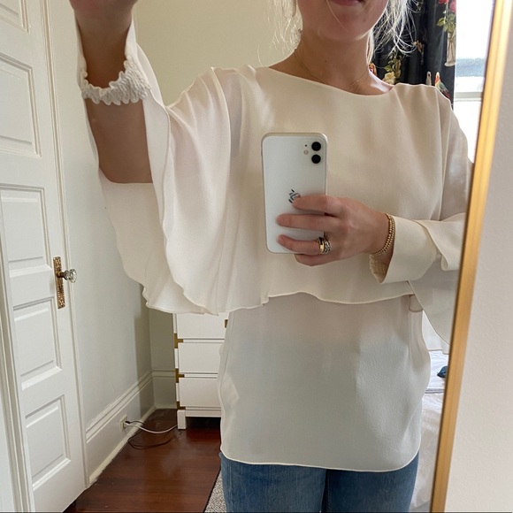 RACHEL ZOE Cream Ruffled Cut Out Blouse - Picture 6 of 14